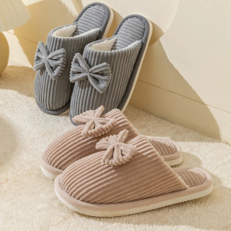 Women’s Fashion Bow Slippers – Lightweight Soft Warm Indoor Bedroom Slippers for Fall & Winter Home Comfort