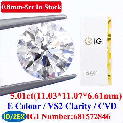 0.1–5CT Super White Lab-Grown Diamond Loose — IGI/GIA Certified, HPHT & CVD, DEFG VVS-SI, Diamond Tester Approved for Wedding Jewelry