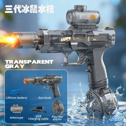 Electric Water Gun Toy - Automatic Sensor Light Recoil Simulation Outdoor Beach Toy for Kids