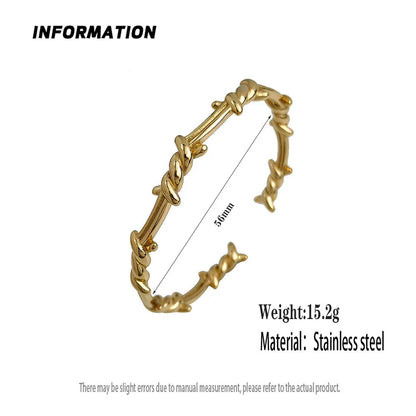 18K Gold Plated Stainless Steel Thorn Wire Wrap Bracelet – Waterproof Silver Couple Jewelry Gift New Style Adjustable Bangle