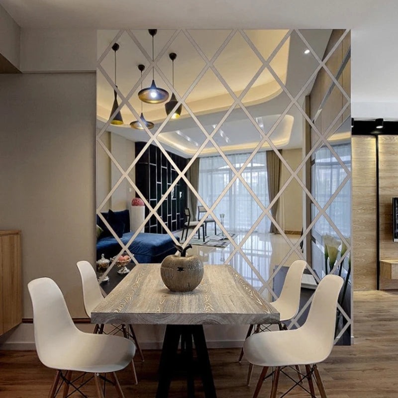 3D Diamond Acrylic Mirror Wall Sticker – Removable Decorative Glass Tiles (17pcs)