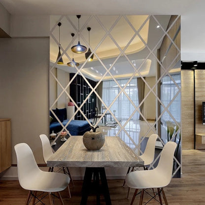 3D Diamond Acrylic Mirror Wall Sticker – Removable Decorative Glass Tiles (17pcs)