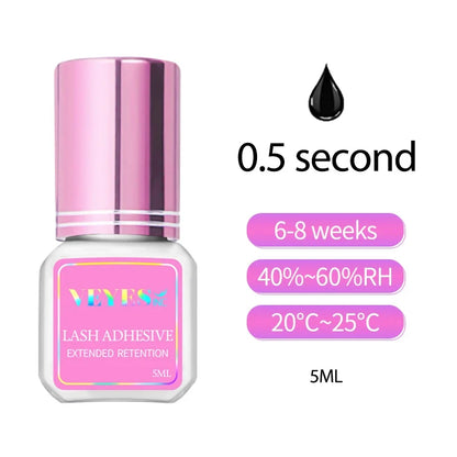 Veyes Inc 5ml Eyelash Extension Glue — Veyelash Fast-Drying Strong Lash Adhesive, 0.5 Sec Dry Time, 7-Week Retention for Volume Lashes