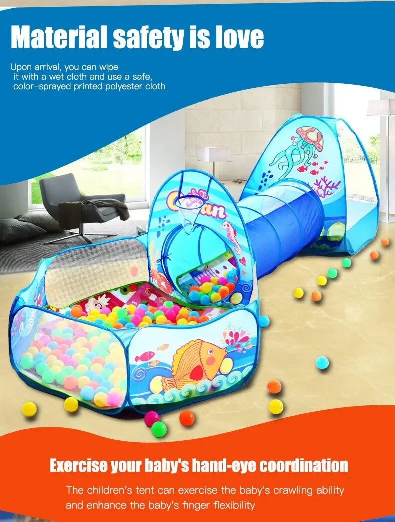 Children’s 3-in-1 Foldable Tent & Playpen – Indoor Ball Pit with Polyester Tunnel for Kids