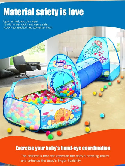 Children’s 3-in-1 Foldable Tent & Playpen – Indoor Ball Pit with Polyester Tunnel for Kids