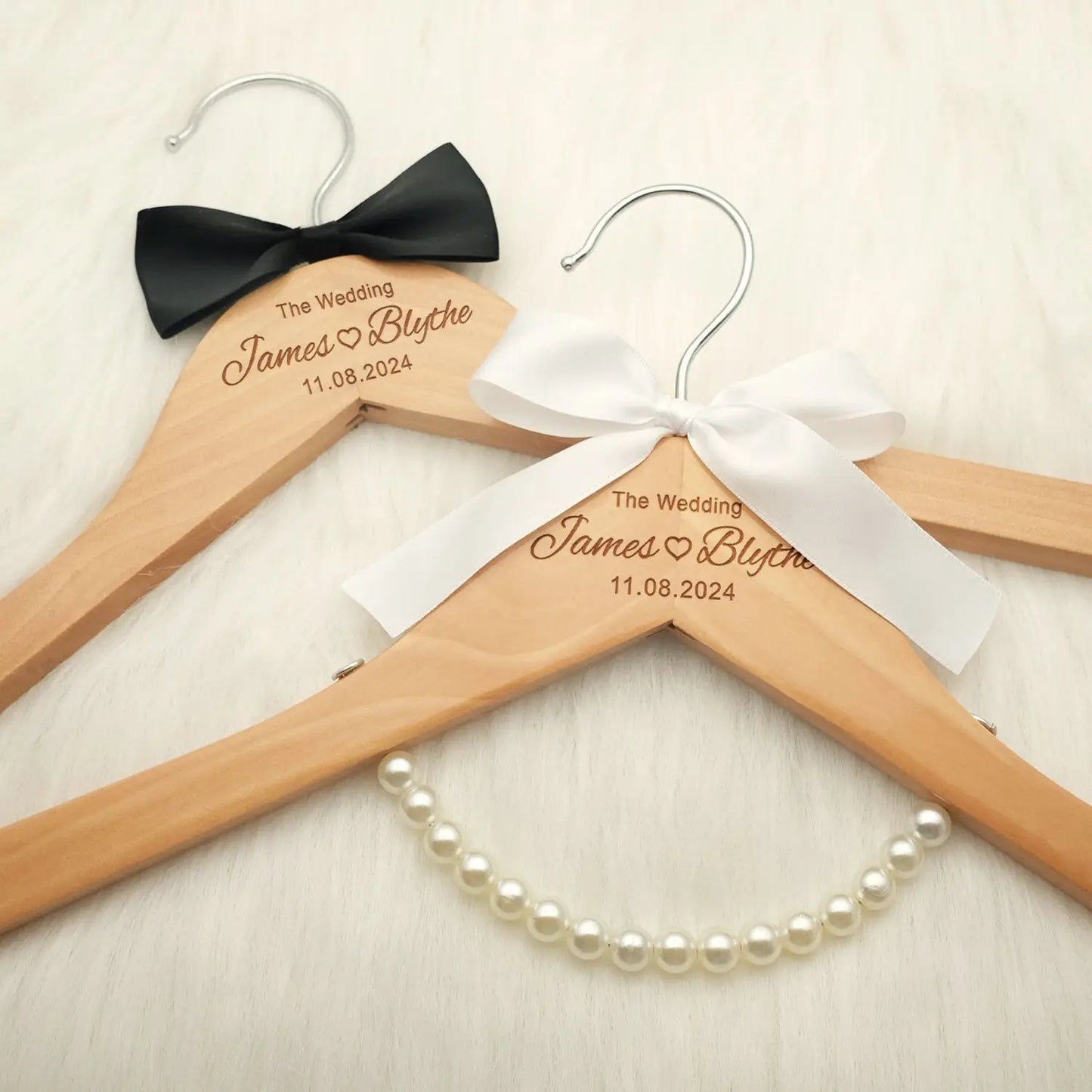 Personalized Wedding Dress Hanger - Custom Bridal Hanger with Engraved Names & Date, Bridal Shower Gift