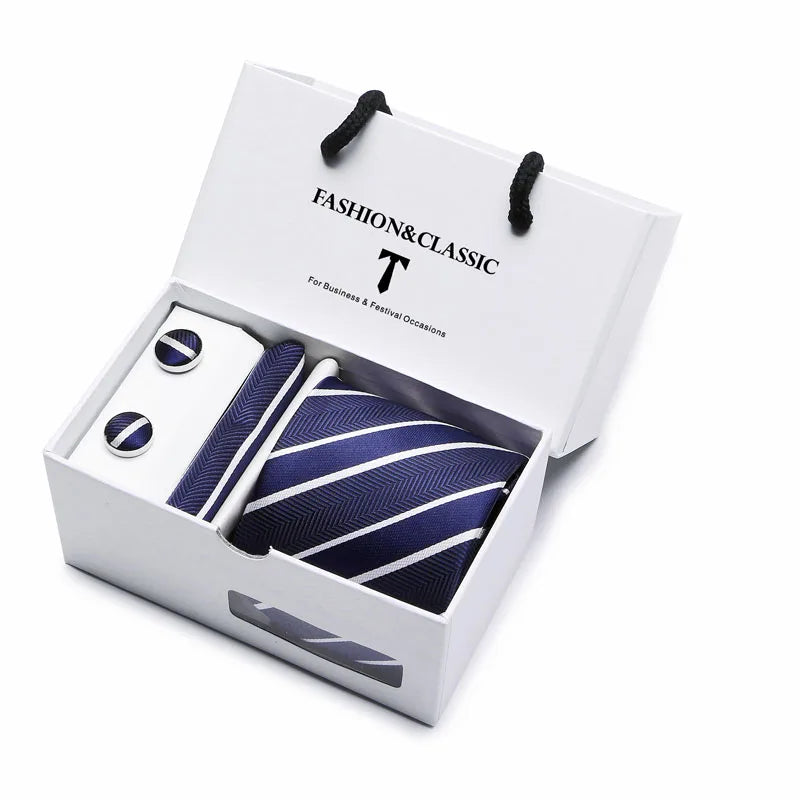 Black Paisley Tie Set - Men's Necktie, Pocket Square & Cufflinks Gift Box for Weddings & Formal Wear