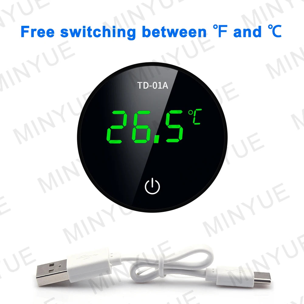 MINYUE LCD Digital Aquarium Thermometer – High Precision External Fish Tank Thermometer with Type-C Charging (-9.9 to 50℃)
