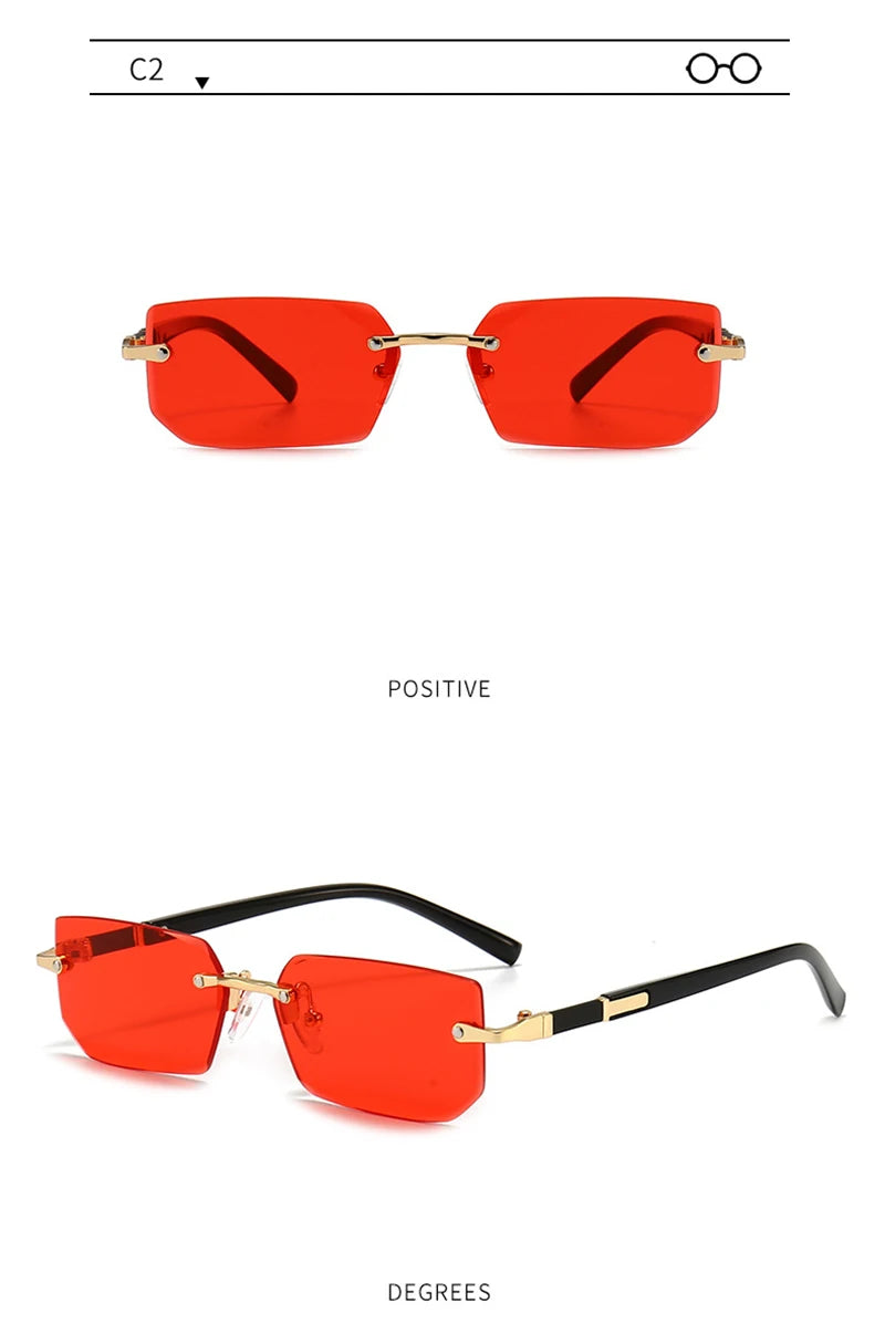 Fashion Rimless Sunglasses – Classic Small Square Frameless Shades for Men & Women, Summer Travel Eyewear