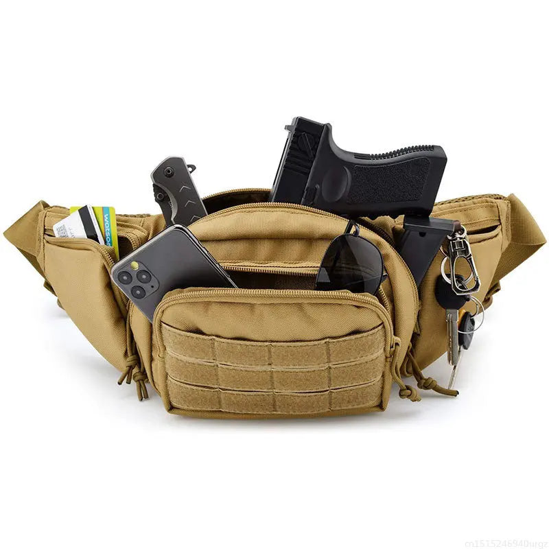 Military Tactical Waist Gun Bag: Waterproof Nylon Molle EDC Fanny Phone Pouch - Ideal for Hunting, Climbing, Camping
