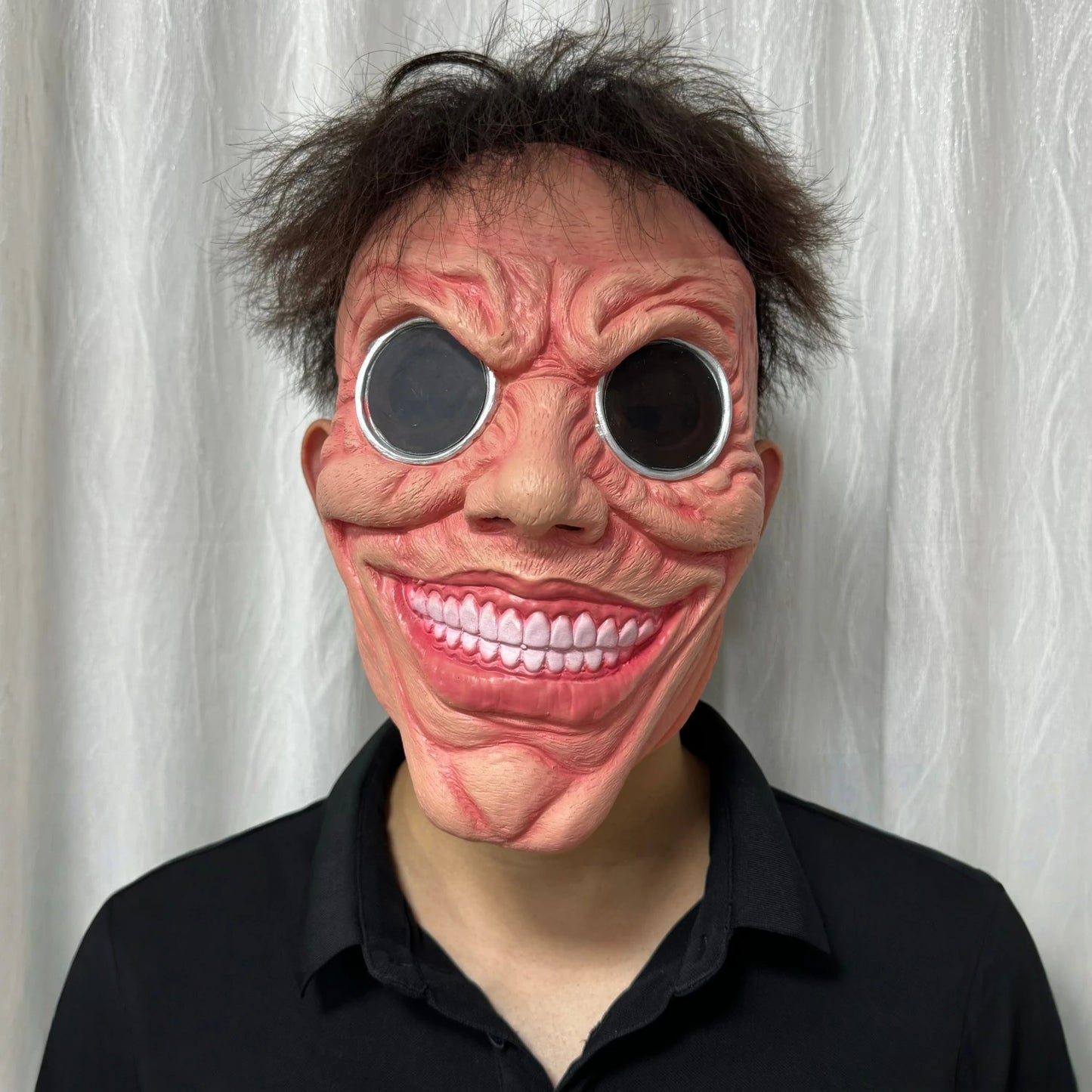 Scary Smile Half Face Mask - Creepy Black Hole Horror Halloween Cosplay Costume