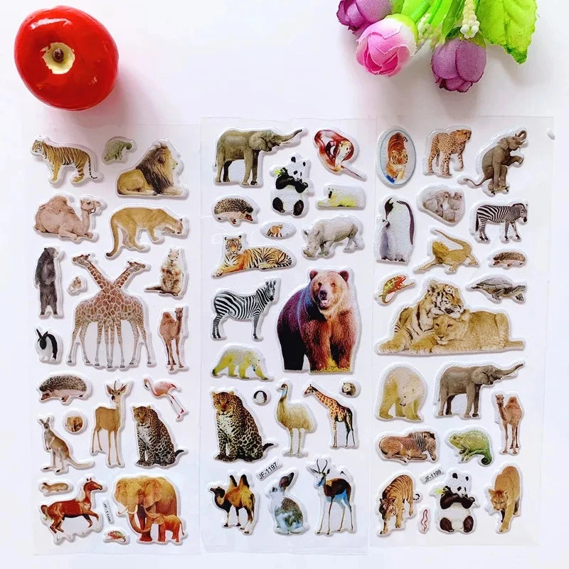10-Sheet 3D Puffy Animal Stickers - Cute Scrapbook Decorations and Fun Holiday Birthday Gifts for Kids, Boys and Girls