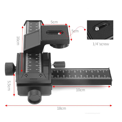 RYH 4-Way Macro Focusing Rail Slider - Adjustable Close-Up Tripod Head with 1/4" Screw for Canon, Sony, Nikon & Pentax DSLR Cameras