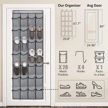 Over The Door Shoe Organizer - 12/14/24/28/35/40 Pocket Large Mesh Hanging Rack for Closet Shoe Storage