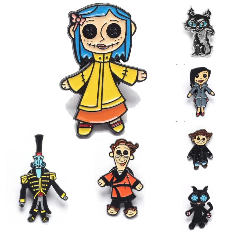 7-Piece Horror Film Coraline Metal Pin Set - Halloween Backpack Brooches & Collectible Gifts