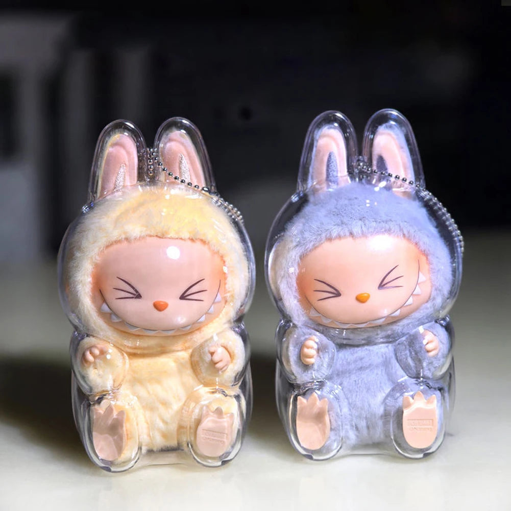 Labubu Transparent Protective Cover for Elf Doll - Cute Monster Toy Storage & Display Case for Party Plushies