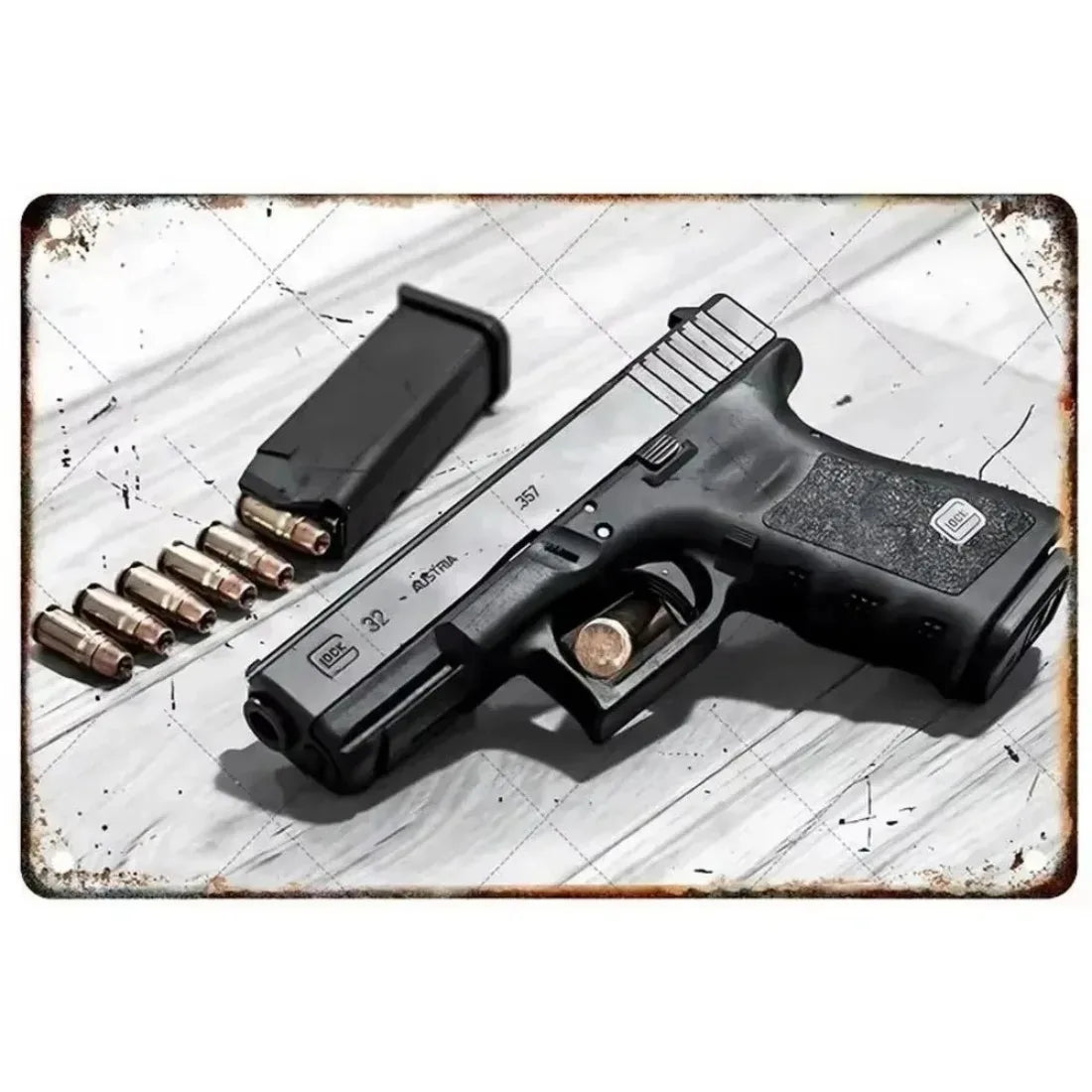 Pistol Metal Wall Sign - Military Style Decoration for Man Cave Home Cafe Bar Garden