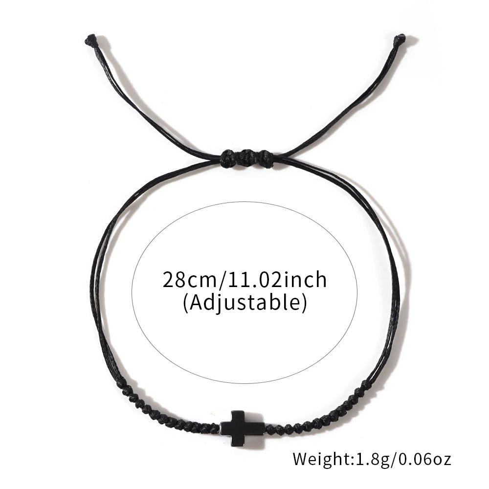 Minimalist Black Cord Cross Bracelet - Handcrafted Woven Protection Jewelry Gift for Men