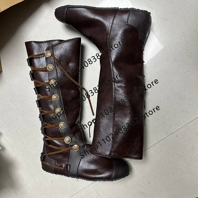 Medieval Steampunk PU Leather Boots – Retro Viking Pirate & Knight Cosplay Shoes for Men & Women, Carnival Party