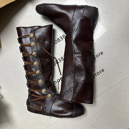 Medieval Steampunk PU Leather Boots – Retro Viking Pirate & Knight Cosplay Shoes for Men & Women, Carnival Party