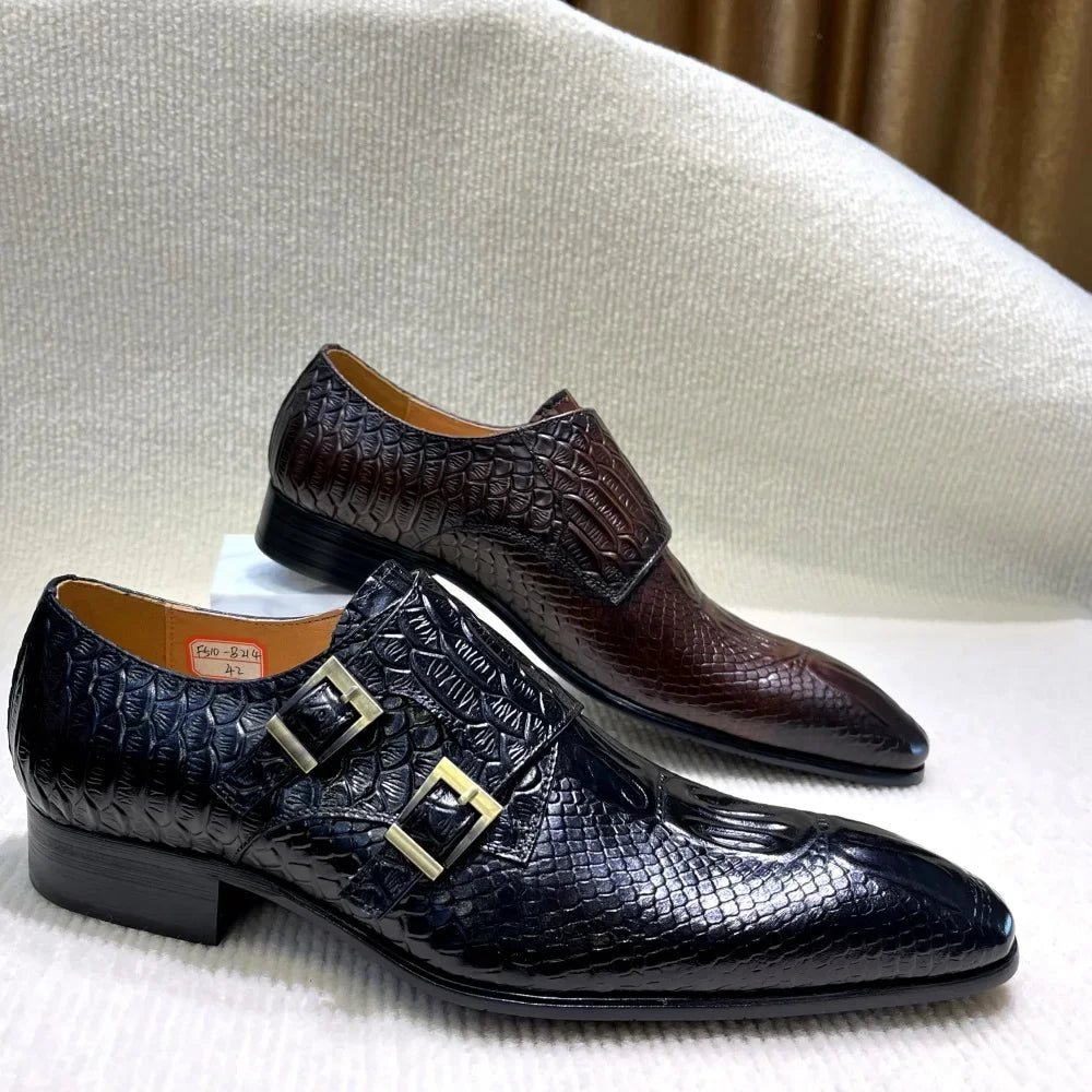 Men’s Genuine Leather Oxford Shoes - Italian-Style Crocodile Pattern Formal Office, Party and Wedding Dress Shoes