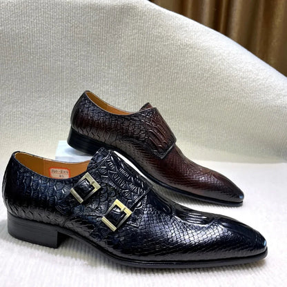 Men’s Genuine Leather Oxford Shoes - Italian-Style Crocodile Pattern Formal Office, Party and Wedding Dress Shoes
