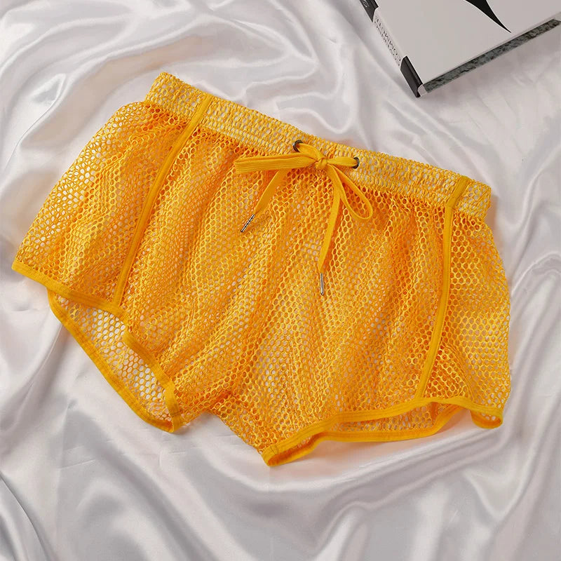 Men's Mesh Boxer Briefs - Loose Fit See Through Breathable Aro Shorts Sexy Home Underwear Pants
