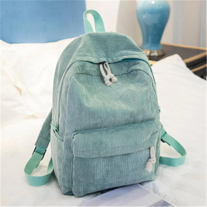 Women's Corduroy School Backpack – Striped Travel Rucksack for Teenage Girls & Shoulder Bag Mochila