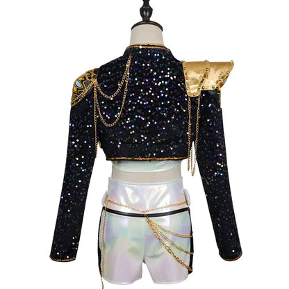 Women's Black Shiny Cosplay Suit - Halloween Party & Birthday Show Costume Outfit