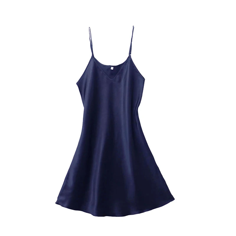 Women’s Silk Satin V-Neck Nightdress – Sleeveless Sexy Sleepwear Nightgown Plus Size Nightwear