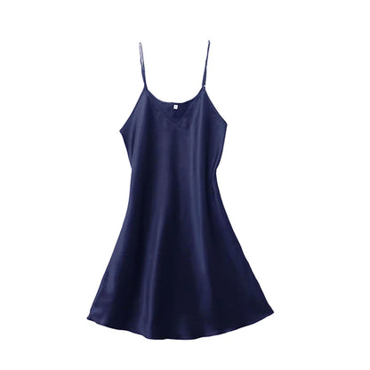 Women’s Silk Satin V-Neck Nightdress – Sleeveless Sexy Sleepwear Nightgown Plus Size Nightwear