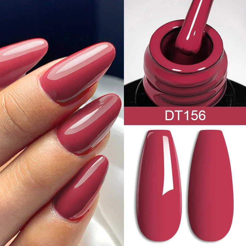 MEET ACROSS 7ml Red Gel Nail Polish – Crystal Semi-Permanent Soak-Off UV Gel, Matte Top Coat and Base Varnish for Nail Art Manicure