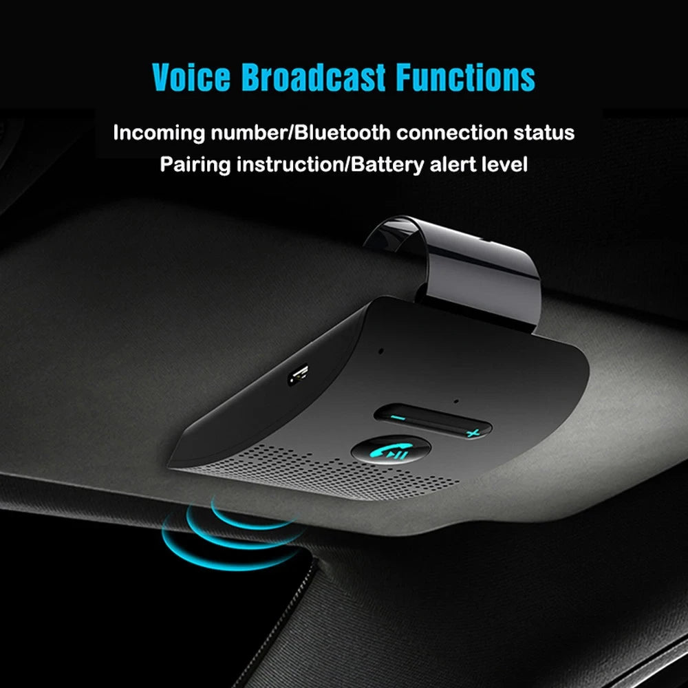 5.0 Bluetooth Handsfree Car Kit – HiFi 2W Wireless Speaker, Noise Cancelling MP3 Audio Receiver with Sun Visor Clip for Calls & Music