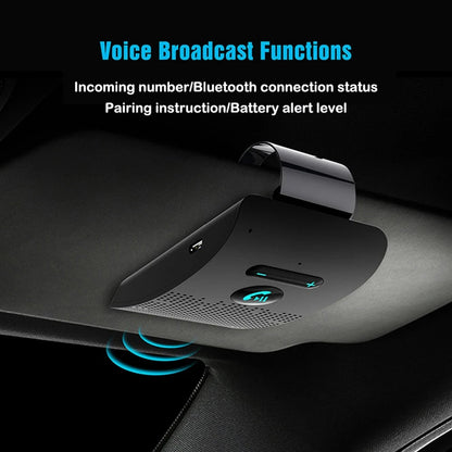 5.0 Bluetooth Handsfree Car Kit – HiFi 2W Wireless Speaker, Noise Cancelling MP3 Audio Receiver with Sun Visor Clip for Calls & Music