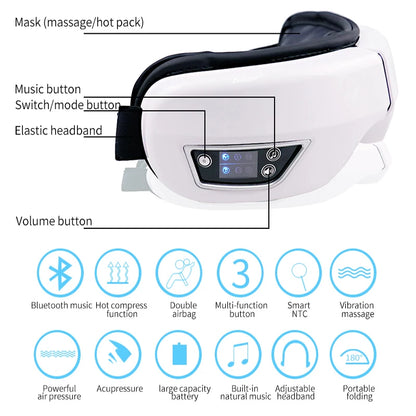 6D Smart Eye Massager — Vibration & Hot Airbag Compress, Bluetooth Music Eye Massage Glasses for Relaxation & Fatigue Relief