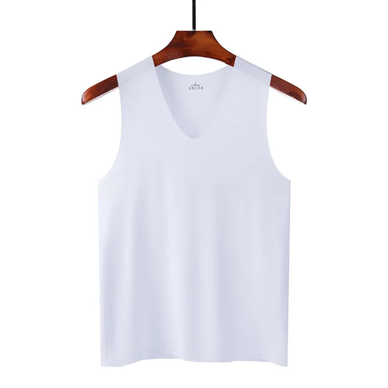 Men’s Silk Tank Top – Seamless Sleeveless Sport Vest, Plain Casual Summer Undershirt for Gym & Everyday Wear