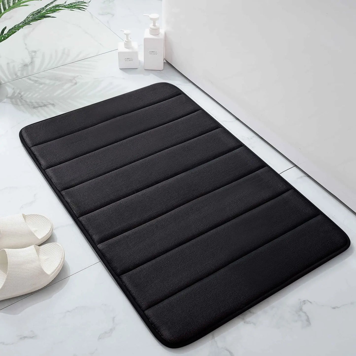 Memory Sponge Striped Bathroom Mat – Non-Slip, Water Absorbent, Machine Washable Floor Rug
