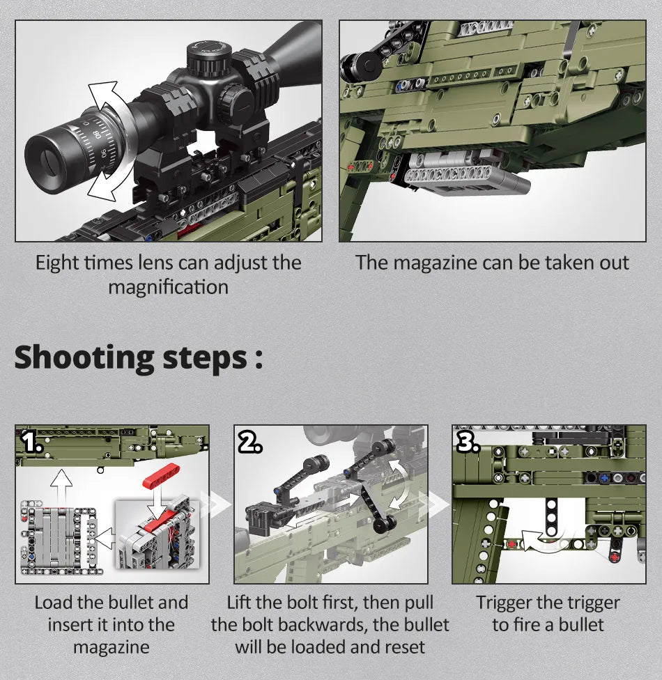 ZKZC WW2 Military Weapon Building Block Set – Shotgun, Sniper & Assault Rifle Toy for Kids Gifts