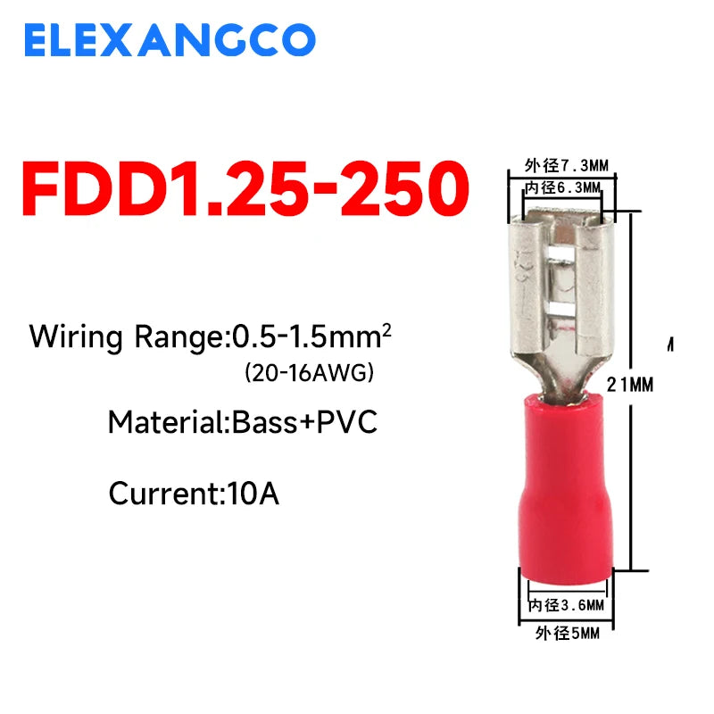 50PCS Insulated Spade Wire Connectors Set – 2.8/4.8/6.3mm Male & Female Electrical Crimp Terminals (Red, Blue, Yellow)