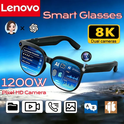 Lenovo AI Smart Glasses – 8K Camera Recording, Touch Control, Voice Assistant, Translation, Music & Wireless Bluetooth Smart Sunglasses