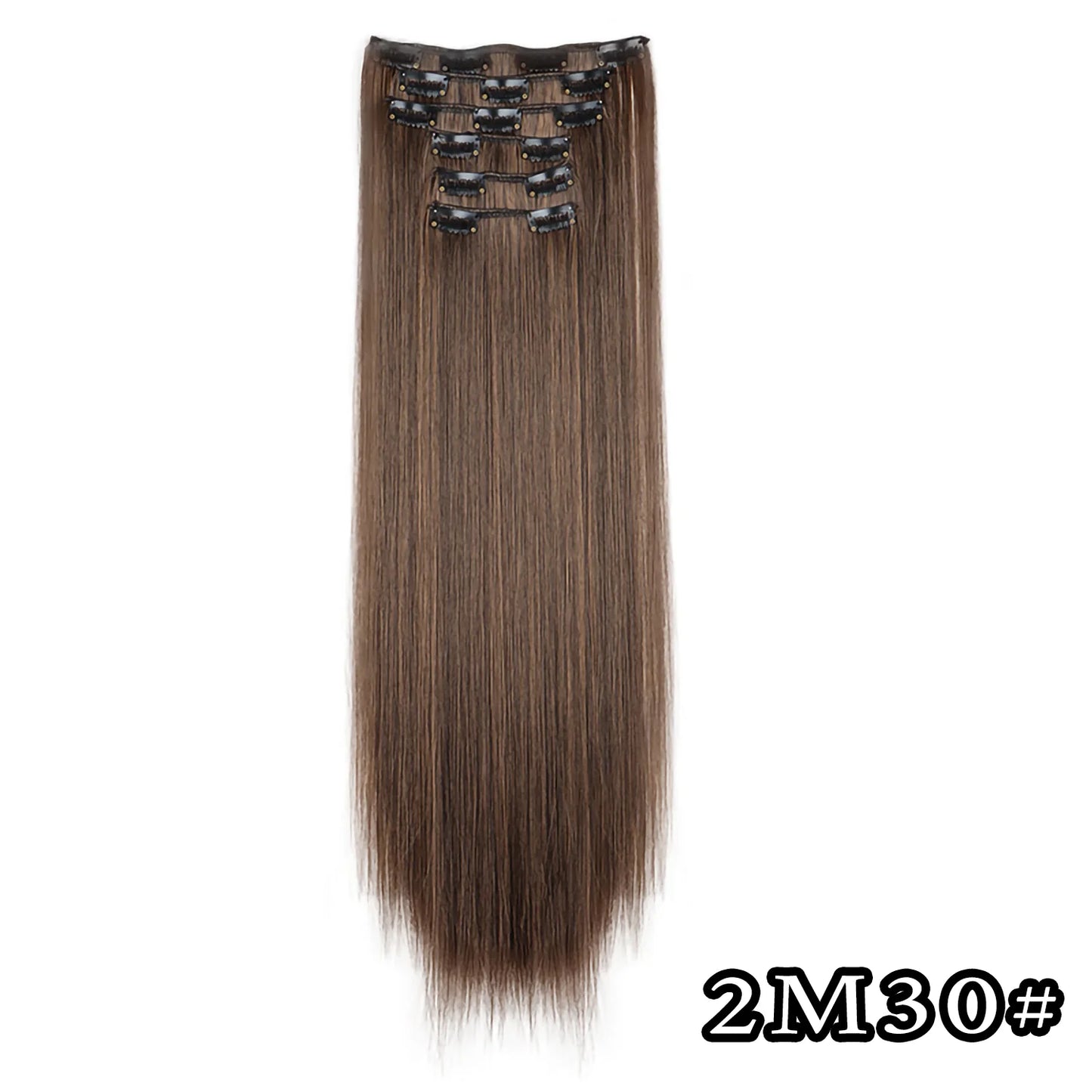 24-Inch 16 Clips-in Hair Extensions – Long Straight Synthetic Blonde & Black Hairpieces, Heat Resistant for Daily Use