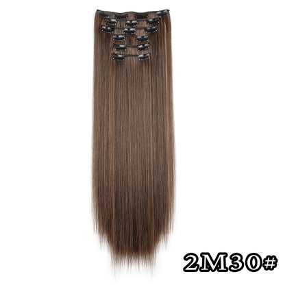 24-Inch 16 Clips-in Hair Extensions – Long Straight Synthetic Blonde & Black Hairpieces, Heat Resistant for Daily Use