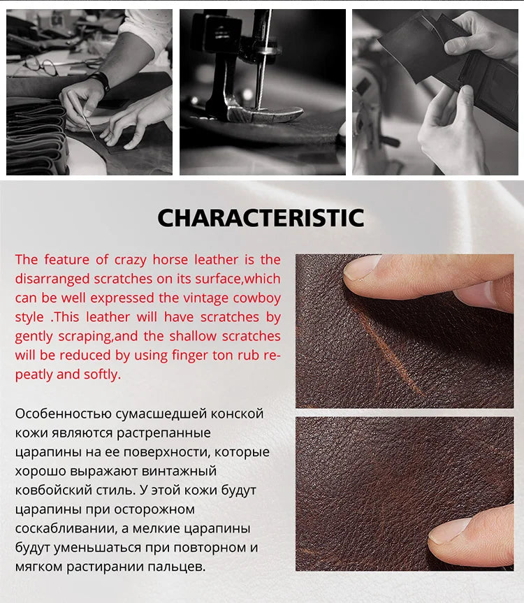 HUMERPAUL Men’s Pop-Up Card Holder – Crazy Horse Leather RFID Blocking Slim Wallet with Money Pocket & Metal Bank Card Case