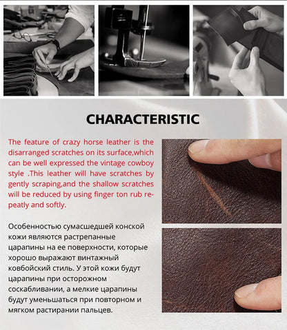 HUMERPAUL Men’s Pop-Up Card Holder – Crazy Horse Leather RFID Blocking Slim Wallet with Money Pocket & Metal Bank Card Case
