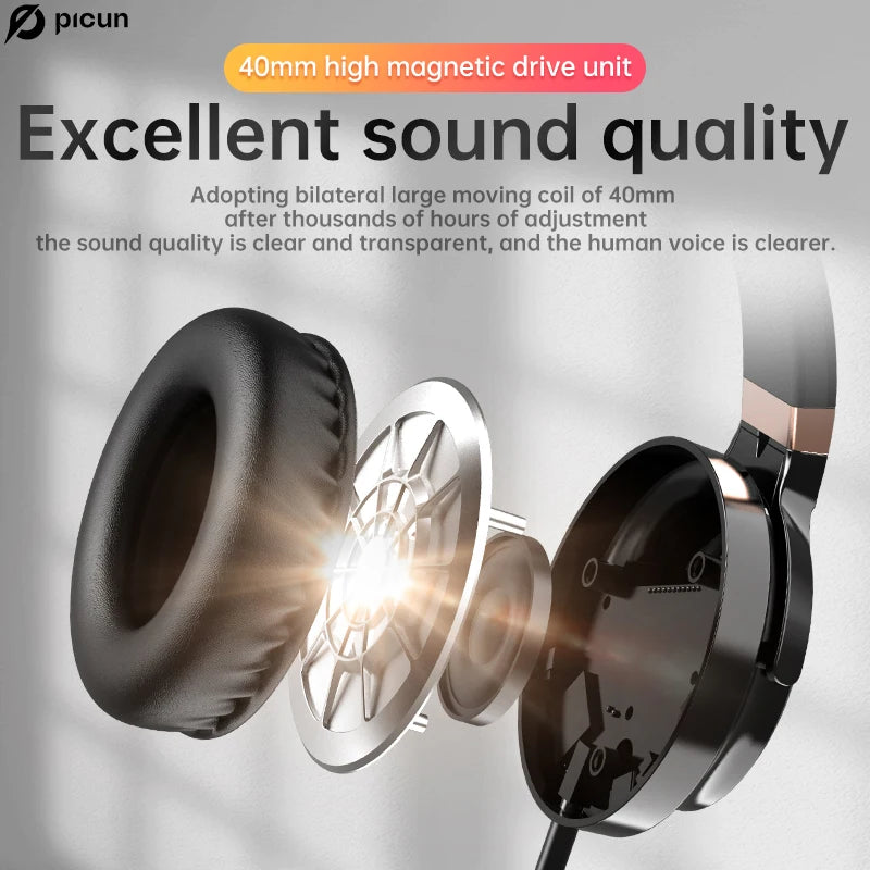 Picun C60 Wired On-Ear Headphones with Mic - Noise Isolating Computer Headphones, Volume Control, 3.5mm Aux Jack