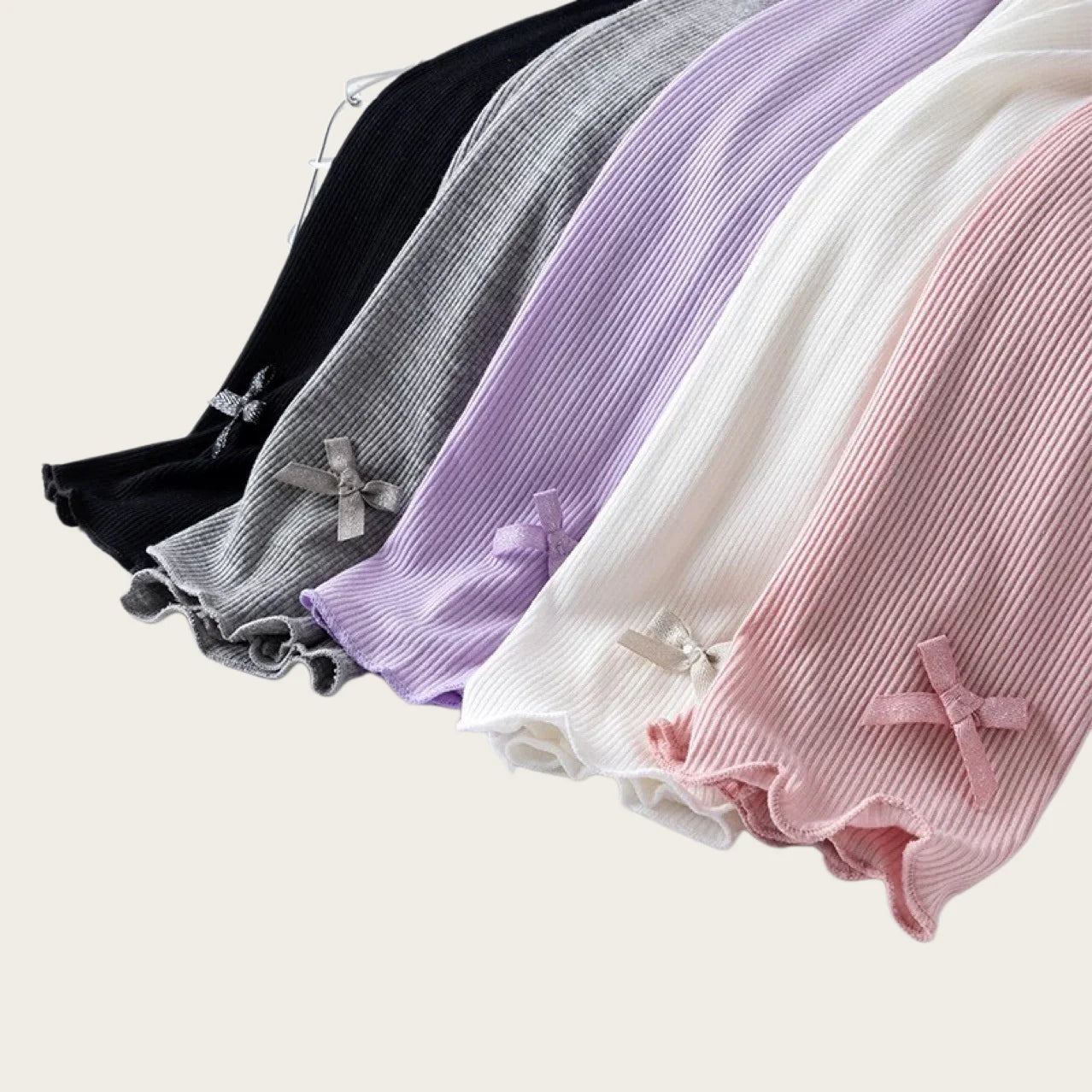 Girls Summer Bow Leggings - Solid Color Elastic Waist 7/8 Length Breathable Kids Pants 3-10Y
