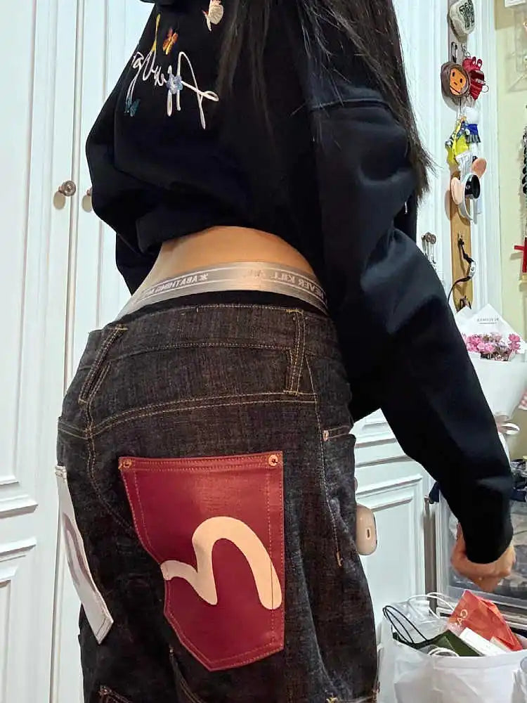 Women's Baggy Cargo Jeans - Y2K Streetwear Harajuku Grunge Denim Pants