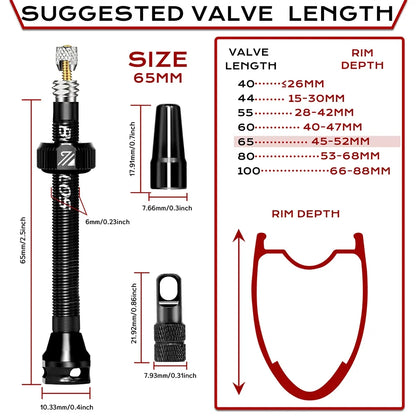 BUCKLOS Tubeless Presta Valve 40–100mm — CNC Aluminum Alloy Bike Valve for Road & MTB