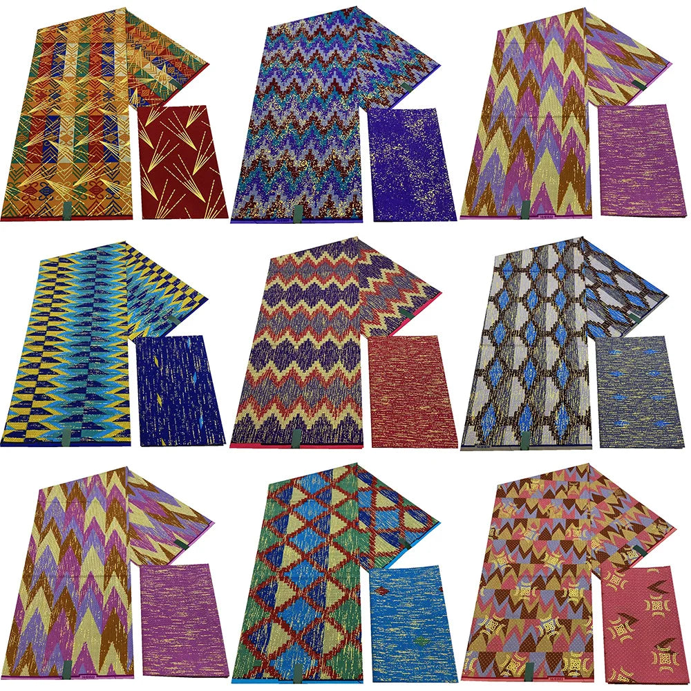 Kente Golden Wax Cotton Fabric - African Dutch Nigerian Ankara Batik Party Dress Fabric 2+4 Yards