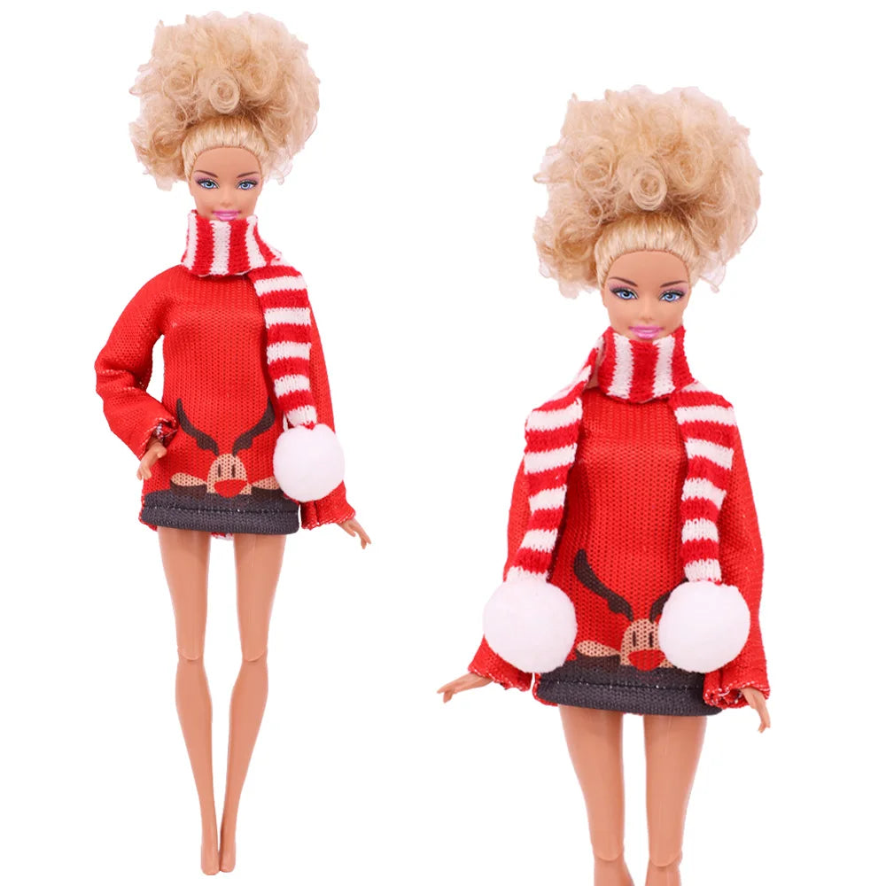 Doll Christmas Sweater & Scarf – 11.8 Inch 1/6 BJD Doll Clothes Accessories for Girls